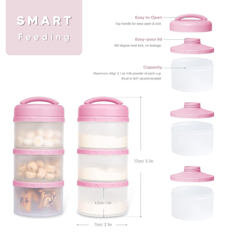 Termichy Stackable Formula Dispenser Portable Milk Powder Container, 2 Pack, Baby Pink - Image 2